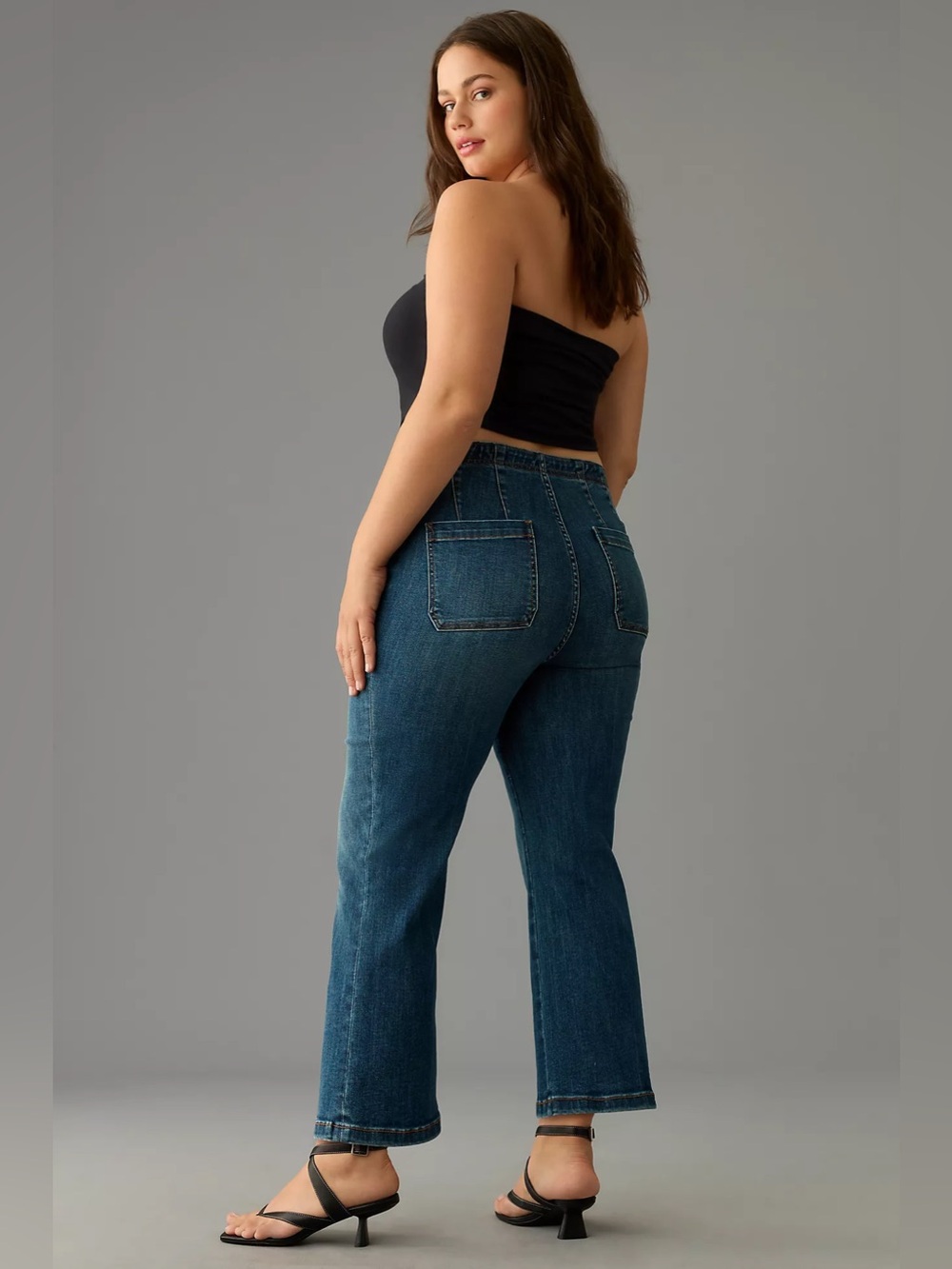 Pilcro Mid Rise Kick Flare Crop Jeans Medium Wash Stretch Denim Size M Women - Picture 5 of 13